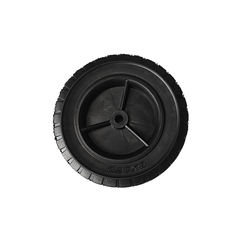 How does the 8-inch rubber hollow wheel achieve excellent shock absorption and cushioning through its rubber material?